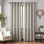 Jinchan Linen Textured Curtains For Living Room Darkening 90 Inch Length, Medallion Drapes For Bedroom, Damask Pattern Window Treatments Vintage Curtain Panels, 2 Panels Sage Green On Greige