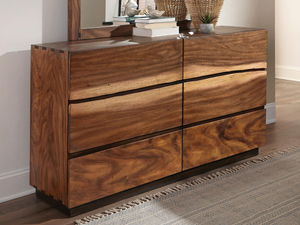 Coaster Home Furnishings Winslow Farmhouse 64-inch 6-Drawer Bedroom Dresser Clothing Storage Cabinet Wide Chest of Drawers Organizer Unit Smokey Walnut 223253