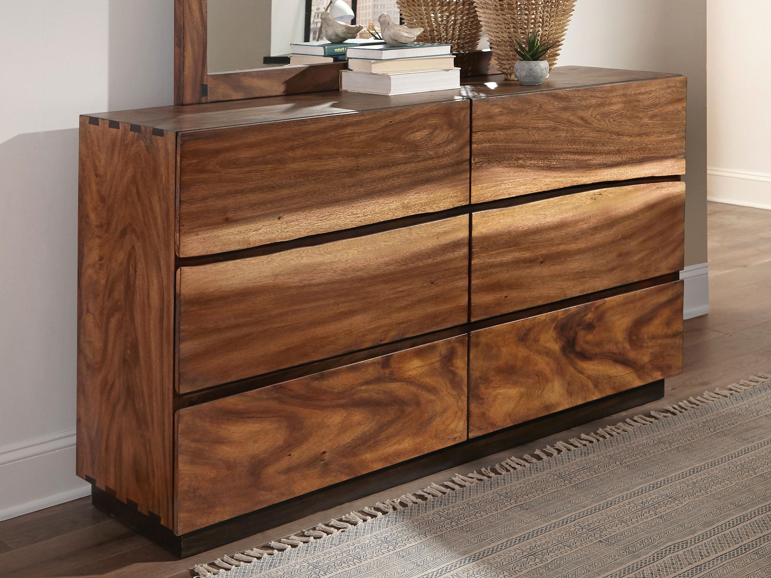 Coaster Home Furnishings Winslow Farmhouse 64-inch 6-Drawer Bedroom Dresser Clothing Storage Cabinet Wide Chest of Drawers Organizer Unit Smokey Walnut 223253