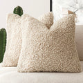 Foindtower 2 Pieces 16X16 Inch Light Khaki, Faux Fur Throw Pillow Cover Accent Sherpa Pillow Fuzzy Soft Pillowcases Sheepskin De