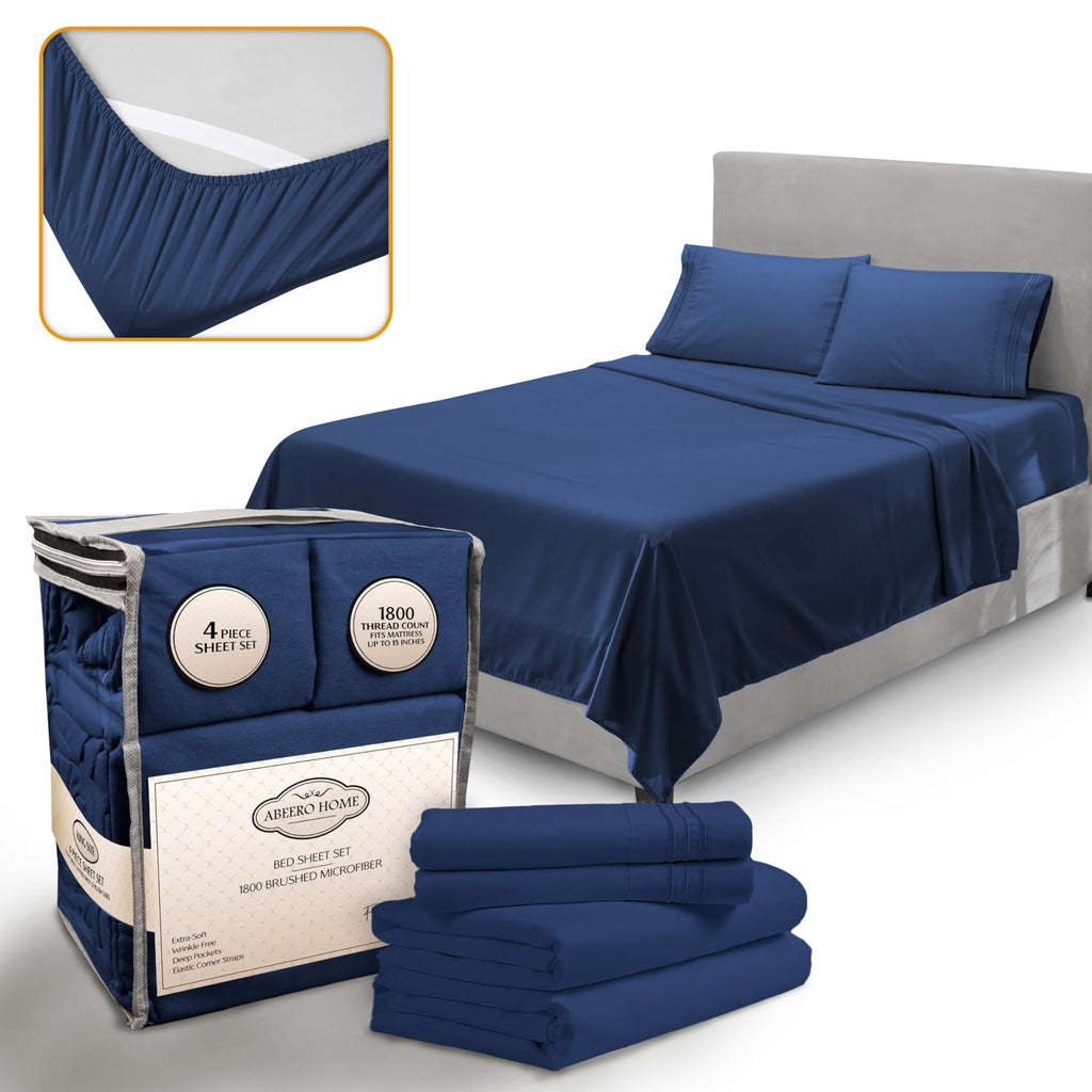 Abeero Home Twin Sheets Set - Luxury Hotel Bed Sheets - Soft Cooling Sheets with Elastic Corner Straps - Deep Pocket Microfiber 