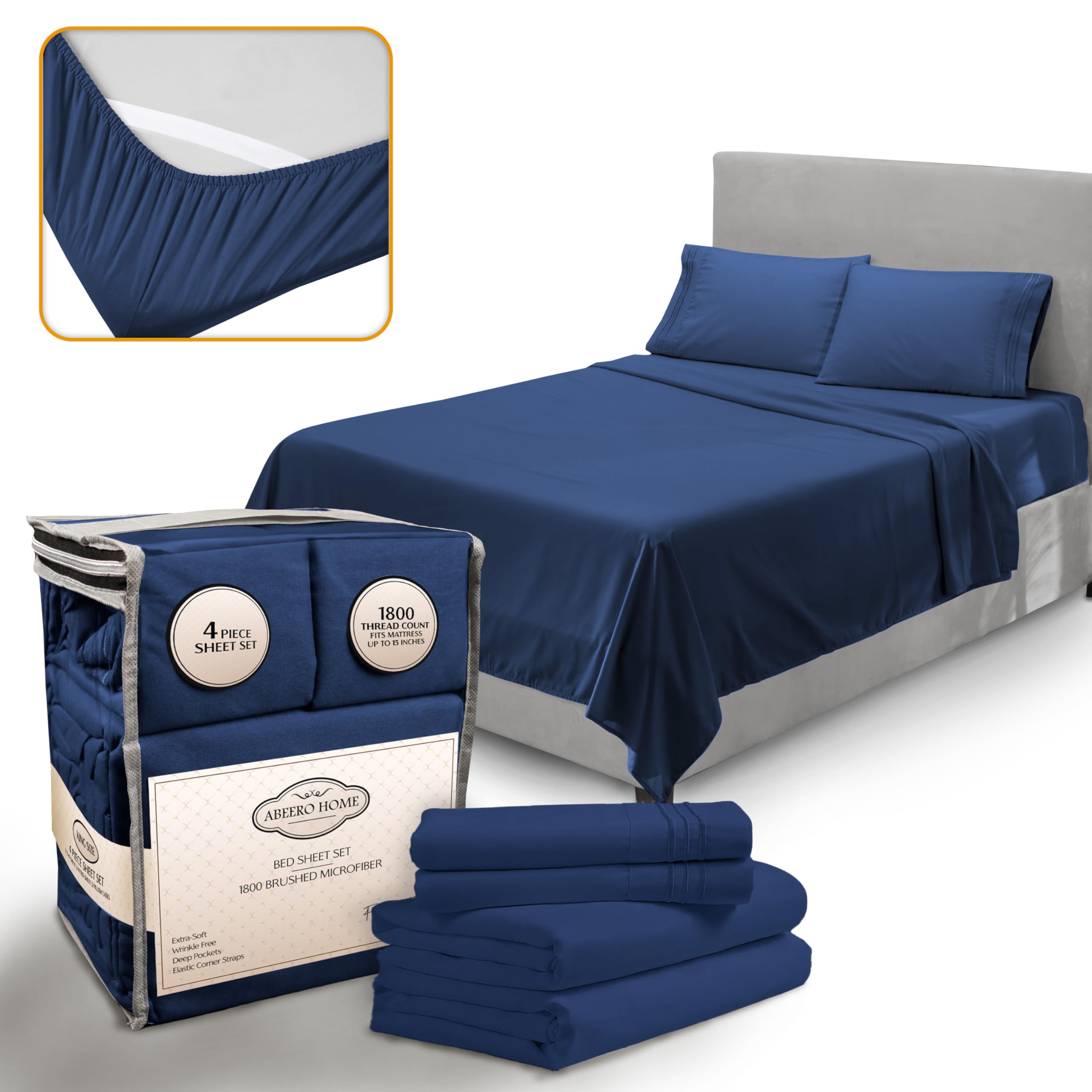 Abeero Home Twin Sheets Set - Luxury Hotel Bed Sheets - Soft Cooling Sheets with Elastic Corner Straps - Deep Pocket Microfiber 