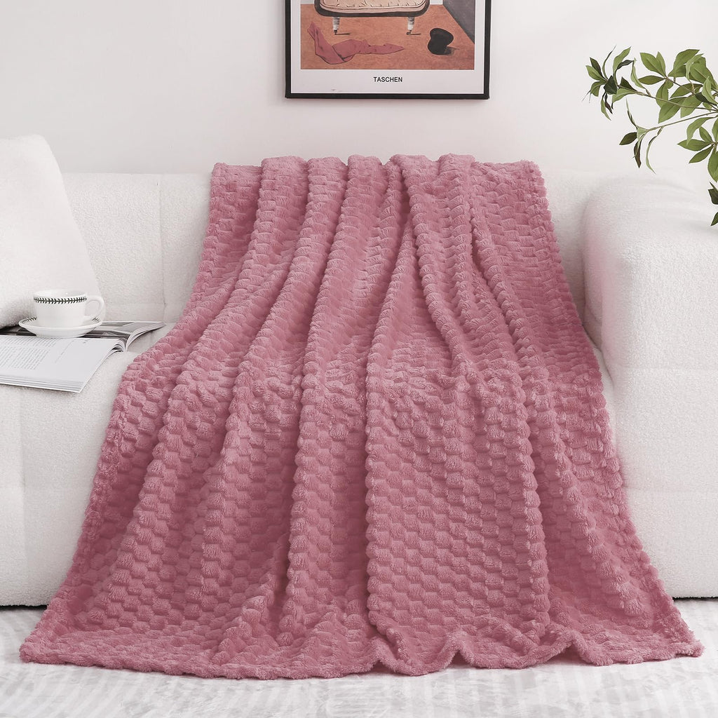 Dusty Pink Throw Blanket 50''  60'' Inches Gifts For Mom Fuzzy 3D Jacquard Decorative Flannel Fleece Super Soft Plush Cozy Blank