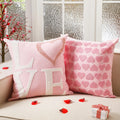 FuWeave Set of 2 Valentines Day Love Heart Throw Pillow Cover 18 x 18 Inches Valentines Embroidery Throw Pillow Covers Soft Red