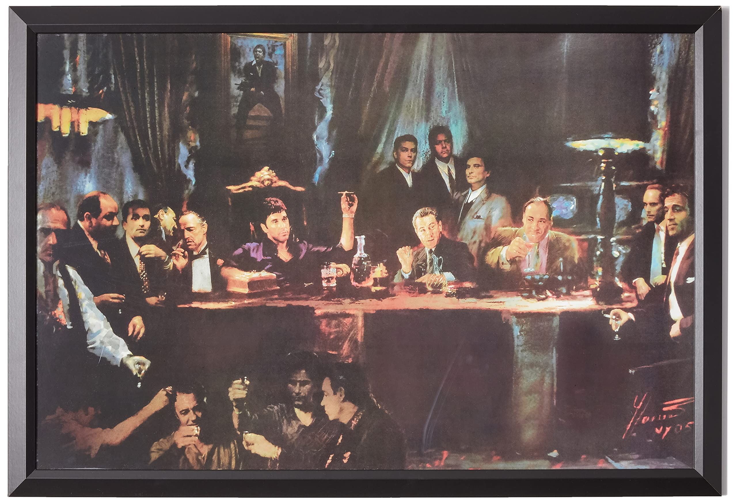 Buyartforless Framed Gangster Last Supper by Ylli Haruni 36x24 Art Print Poster Godfather Scarface Sopranos Goodfellas, Black