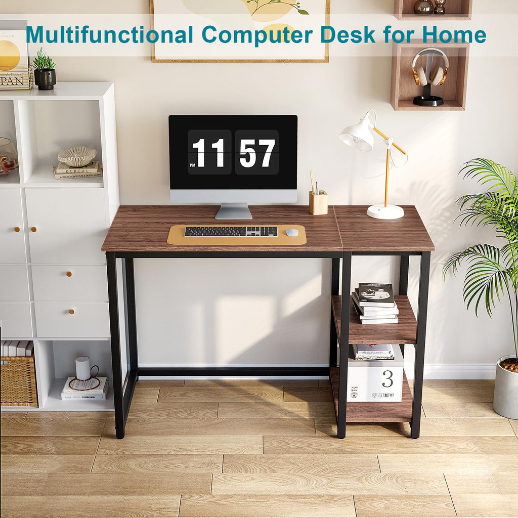 Sinpaid Computer Desk 40 Inch With 2 Shelves, Sturdy Home Office Desk With Large Storage Space, Modern Gaming Desk, Study Writing Laptop Desk(Brown,40 Inch)