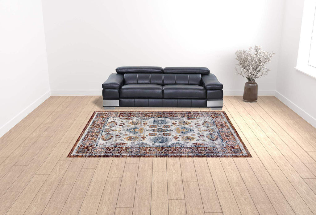HomeRoots 531921 9 x 12 ft. Brown Floral Power Loom Rectangle Area Rug