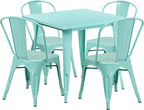 Commercial Grade 31.5 Square Green Metal Indoor-Outdoor Table Set with 4 Stack Chairs
