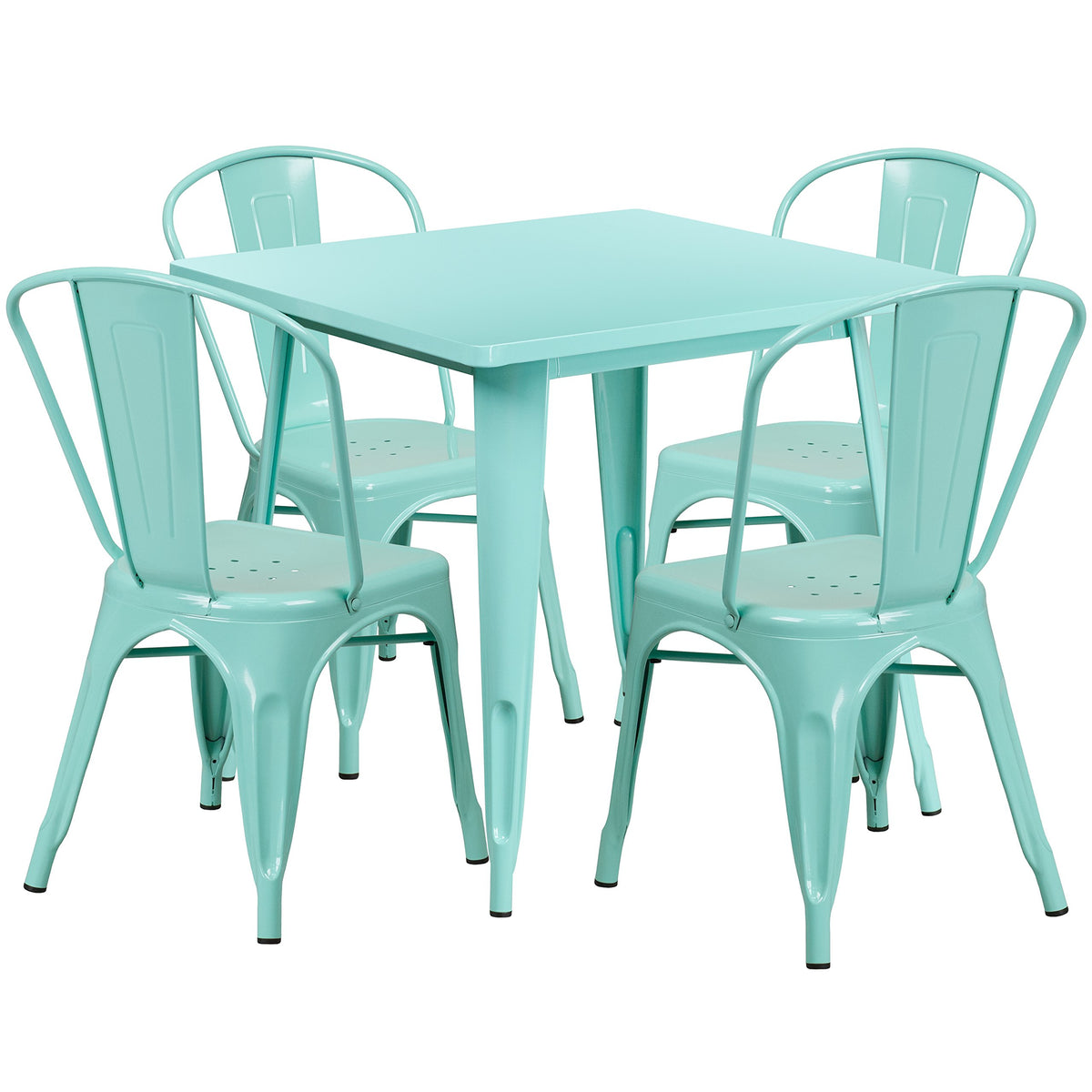Flash Furniture Commercial Grade 31.5" Square Mint Green Metal Indoor-Outdoor Table Set With 4 Stack Chairs