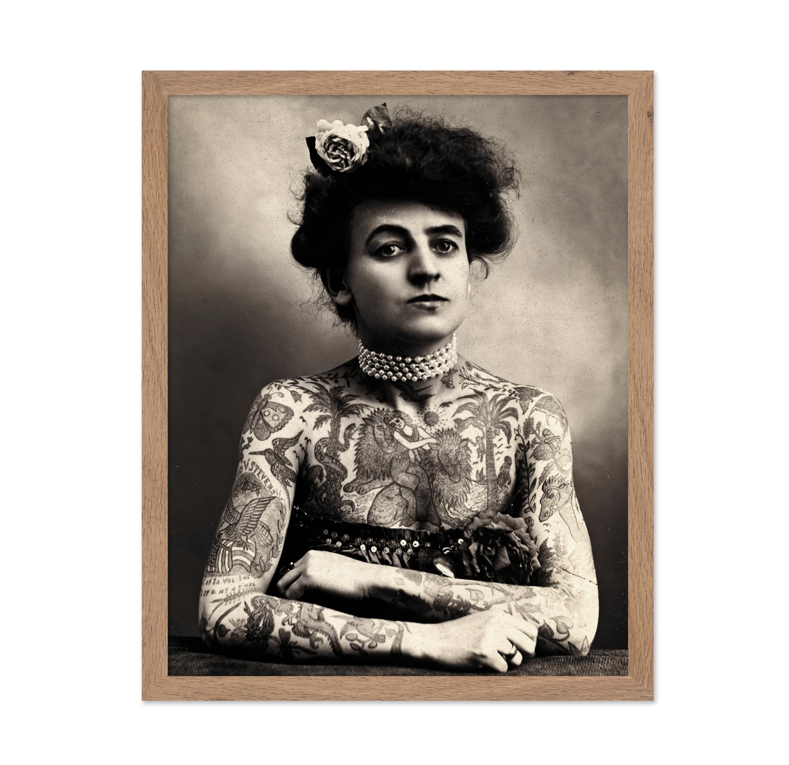 Poster Master Vintage Tattooed Girl Poster - Retro Tattooed Girl Photograph Print - Circus Art - Gift for Her, Women - Gothic De