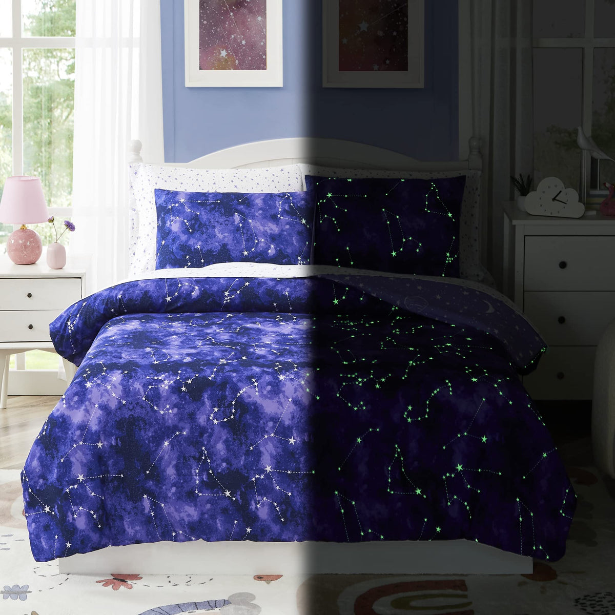 Kaleido Space Kaleidospace Full Size Comforter Sets - Bedding Sets Full 7 Pieces, Glow In The Dark Bed In A Bag Full, Lightweigh