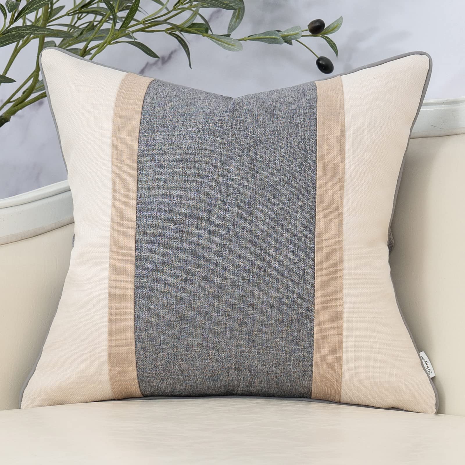 Yangest Patchwork Pillow Cover 24X24 Inch Luxury Cotton And Linen Cushion Cover Square Pillowcover For Couch Bedroom Living Room