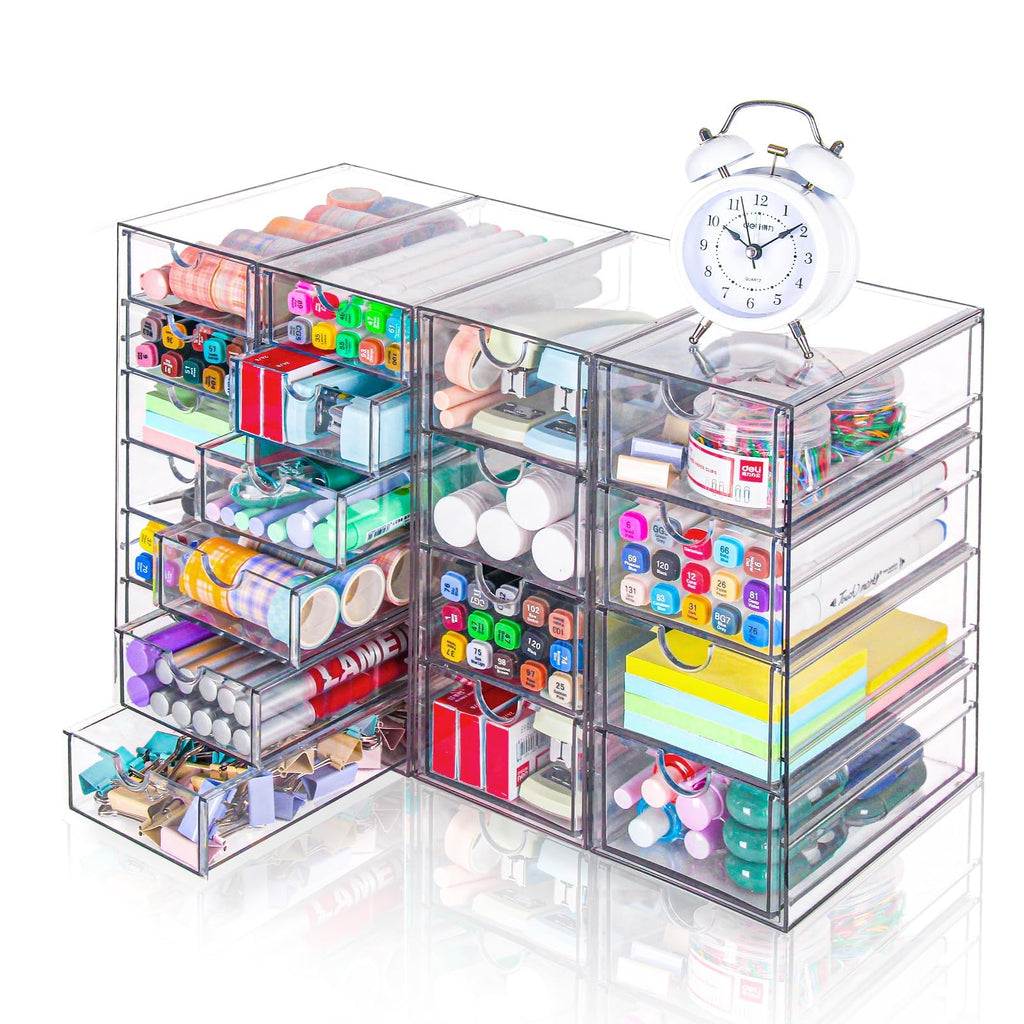 Vzkah Acrylic Organizer With Drawers | 20 Drawers 4 Sets | Desk Organizer And Storage, Clear Makeup Organizer, For Office/Art Su