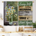 Laifzere Rustic Daisy Vase Floral Kitchen Curtains Green Wooden Farmhouse Flower Small Short Cafe Window Curtains Jesus Country