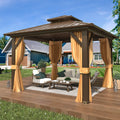 Erommy 10' X 10' Hardtop Gazebo, Galvanized Steel Double Roof Gazebo With Aluminum Frame, Permanent Outdoor Metal Pavilion With