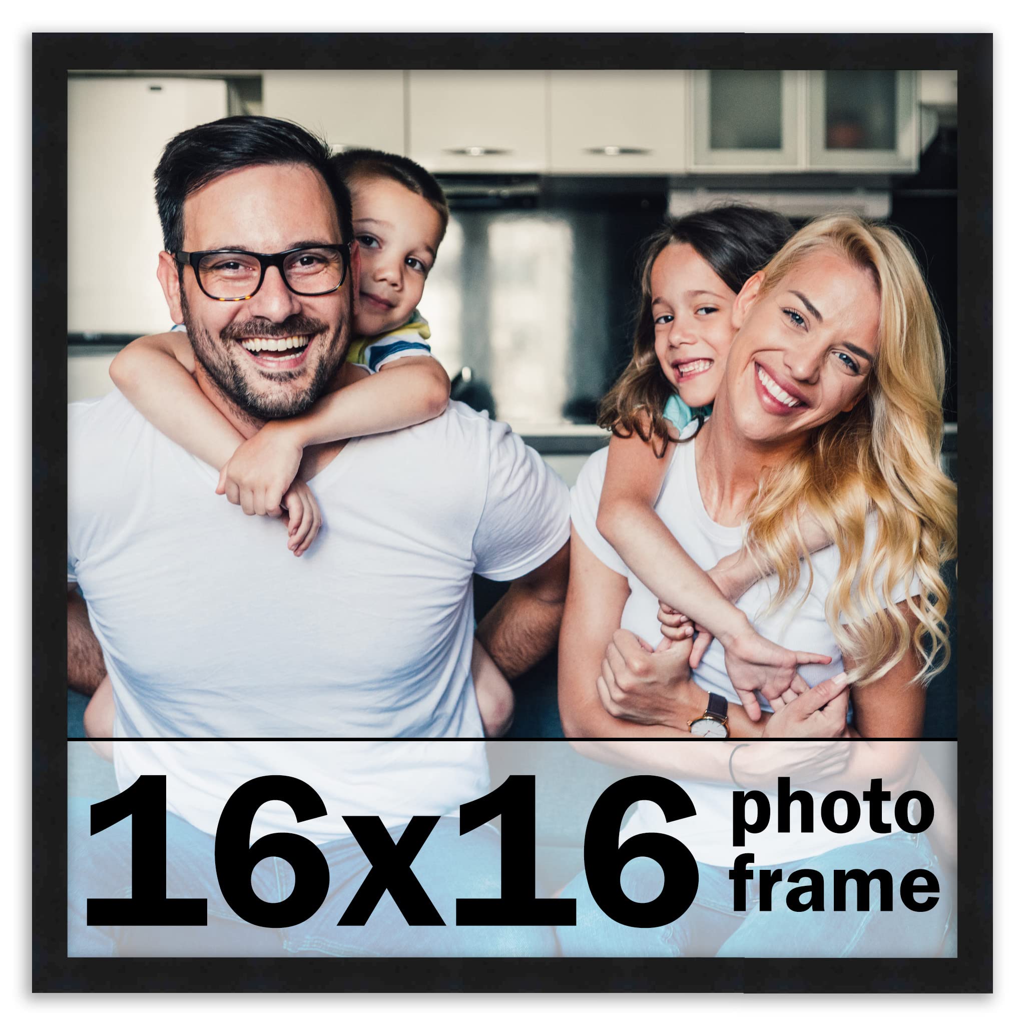 CountryArtHouse 16x16 Frame Black Solid Pine Wood Picture Frame Includes UV Acrylic Plexiglass, Acid Free Foam Backing Board and