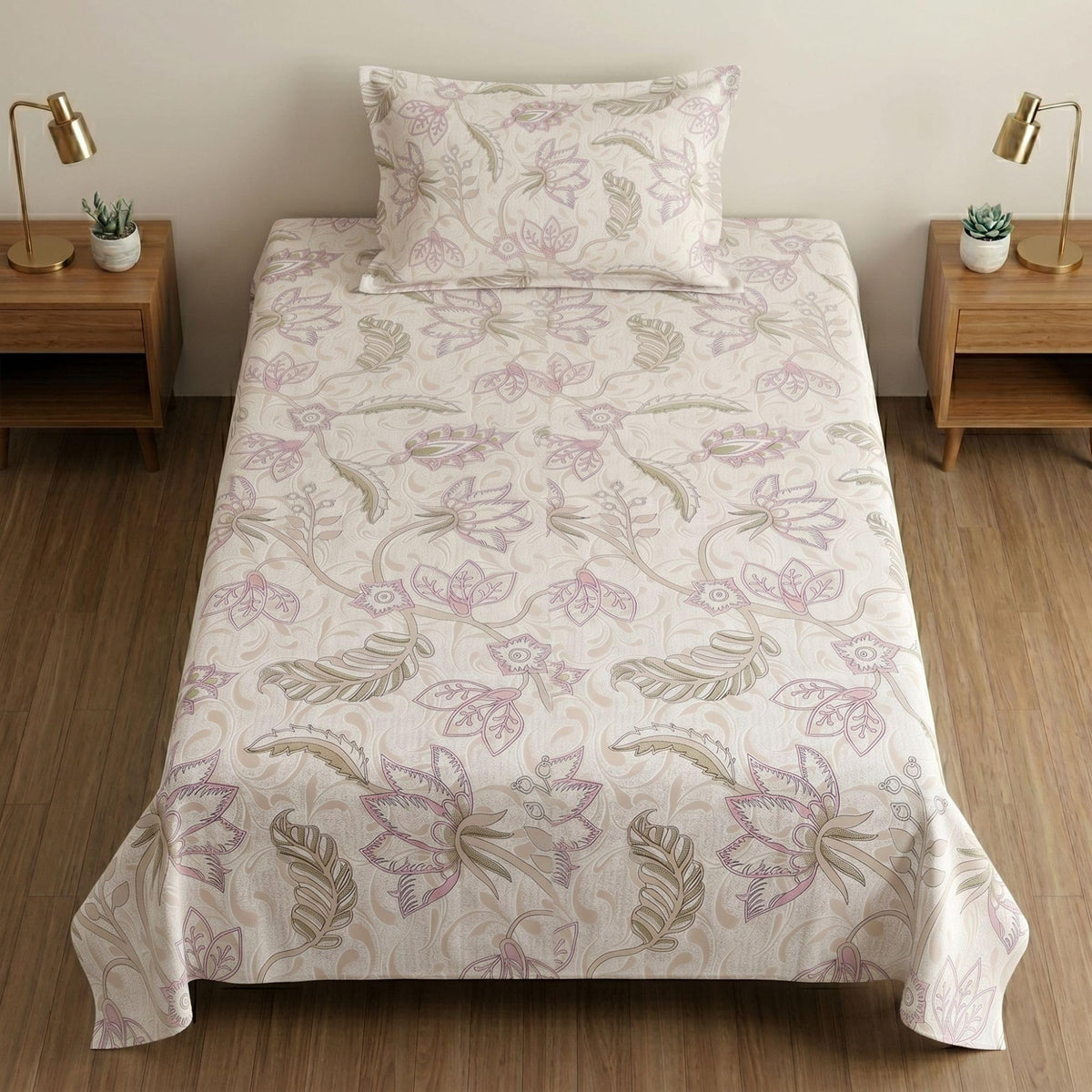 Mafatlal 186 TC Metro Cotton Single Bedsheet | 90 x 60 Inch | Soft Daily Use Bedding with Pillow Cover | Printed Cotton Bedsheet
