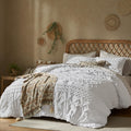 Himeet Queen Comforter Set- White Comforter Queen,Tufted Shabby Chic Bedding Comforter Set,3 Pieces Boho Comforter Set Queen For