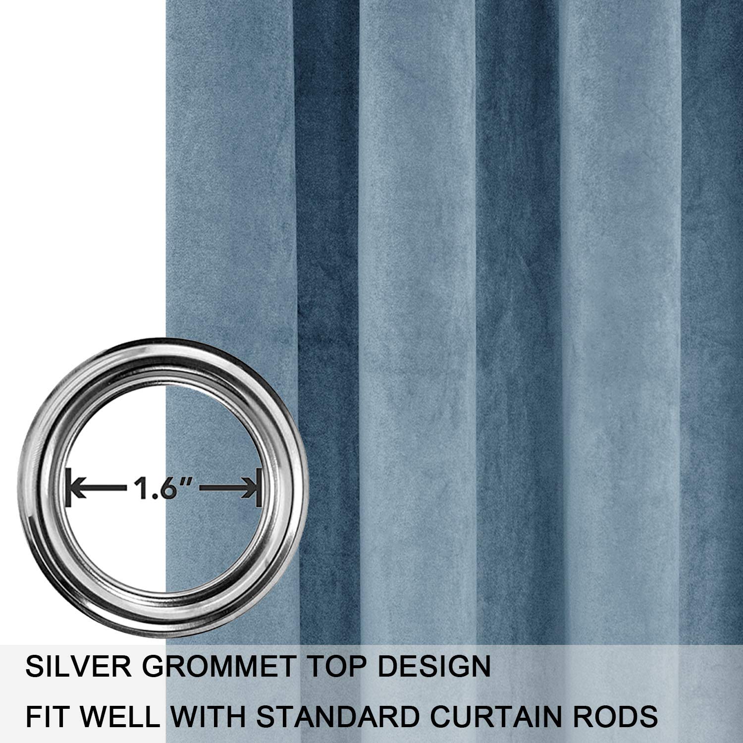 Smiletime Sky Blue 63 In Long Velvet Curtains With Grommet, Thermal Insulated Super Soft Privacy Noise Reducing Light Blocking V