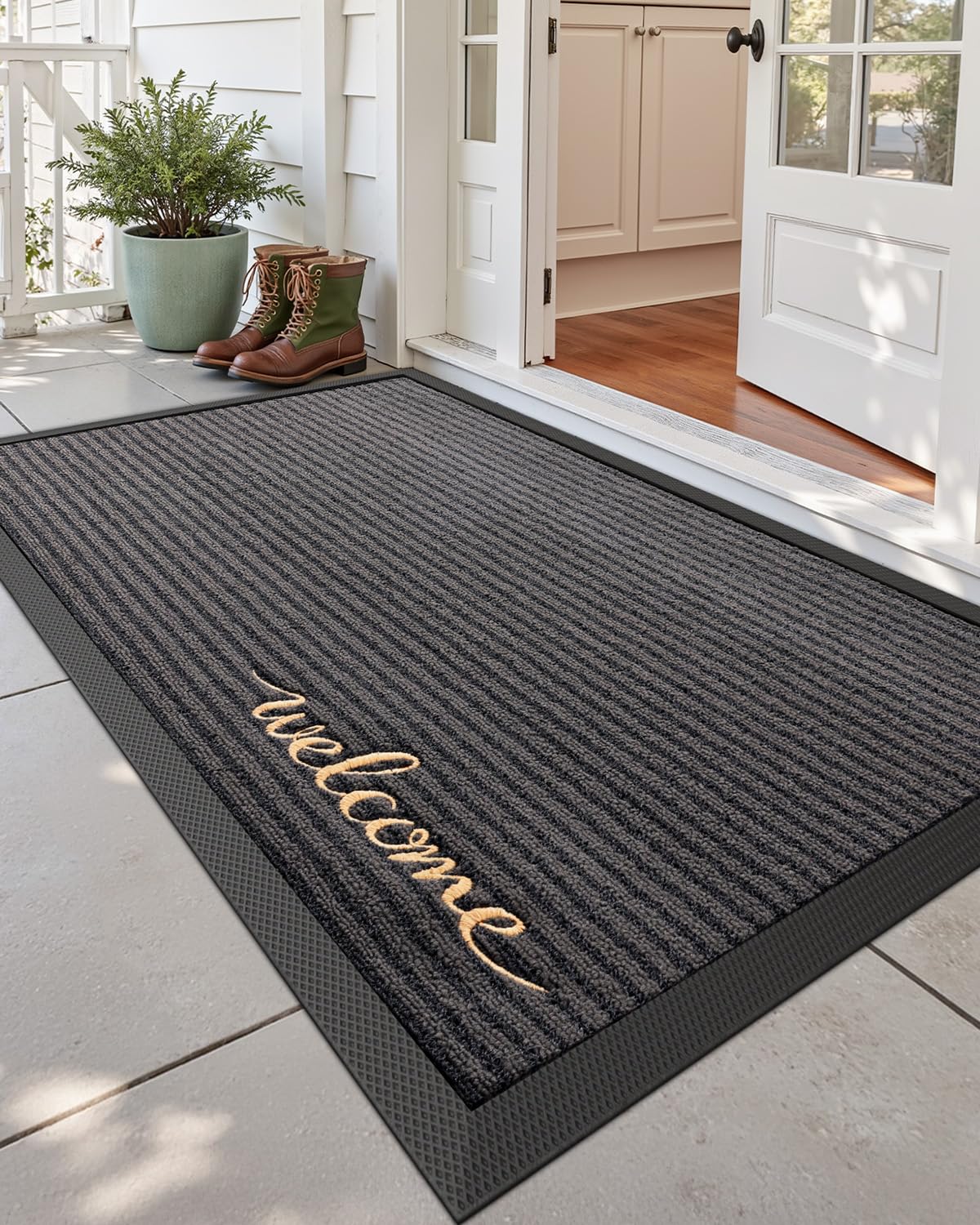 DEXI Front Door Mat Outside Entrance, 3x5 ft Rubber Entry Doormat Heavy Duty, Non Slip Welcome Mats for Inside House Floor Entry