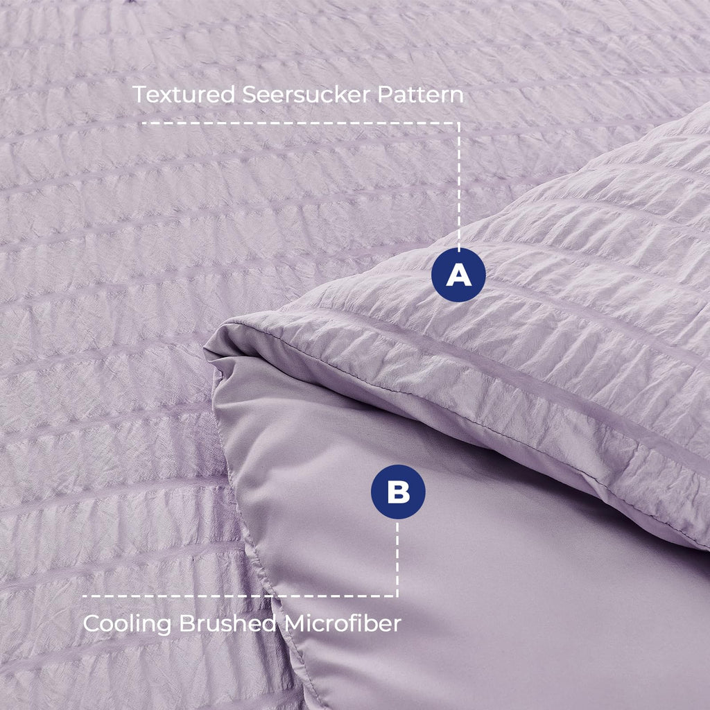 Hymokege Lavender Twin Comforter Set Seersucker 5 Pieces, All Season Luxury Bed In A Bag For Bedroom, Bedding Set With Comforter