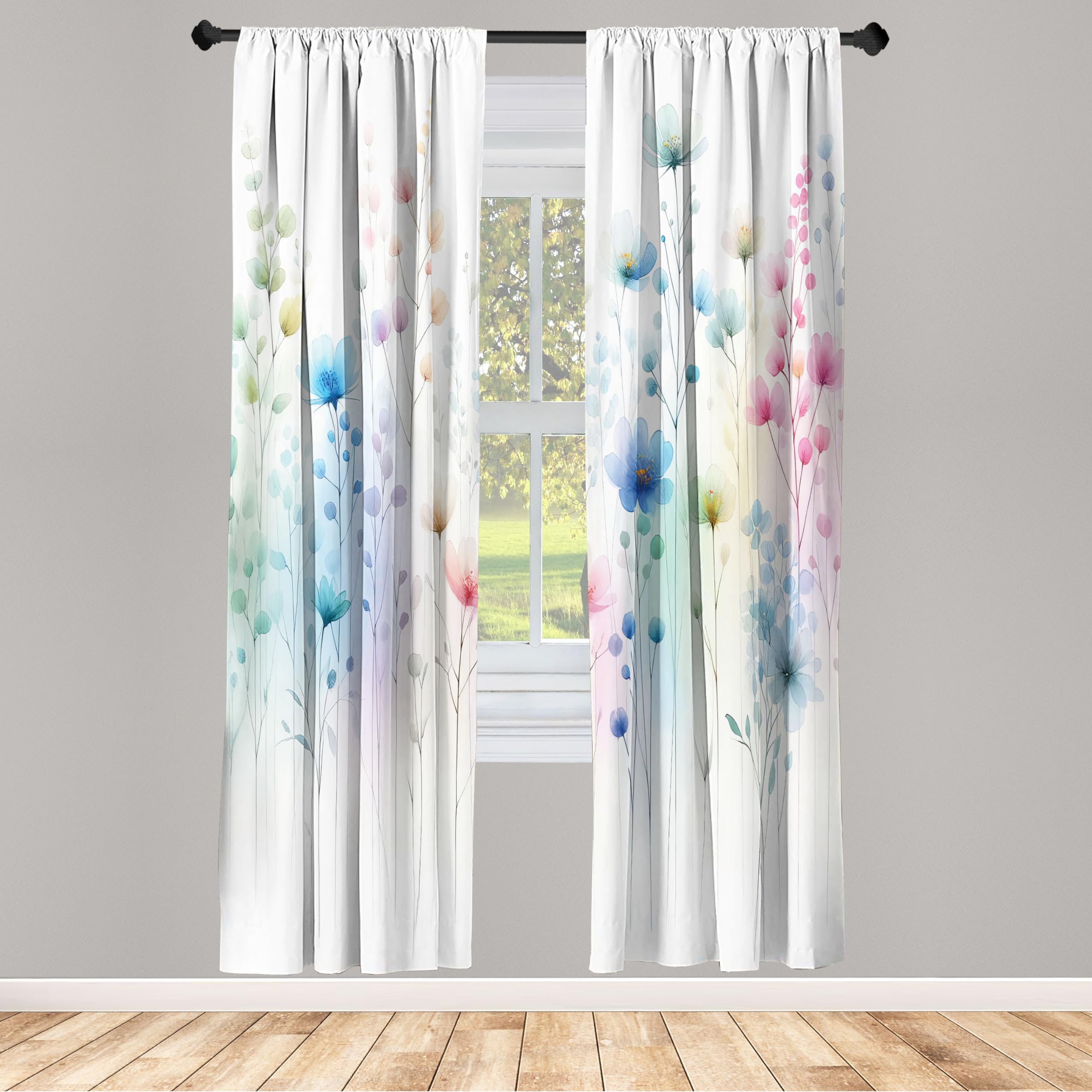 Ambesonne Floral Window Curtains, Dreamy Composition Of Celestial Flowers With Fantasy Tones Abstract Garden, Lightweight Decora