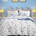 Clothknow Kids Twin Comforter Set 3Pcs Blue White Cars Bedding Comforter Sets Cartoon Comforter Toddler Comforter Twin Tank Airc