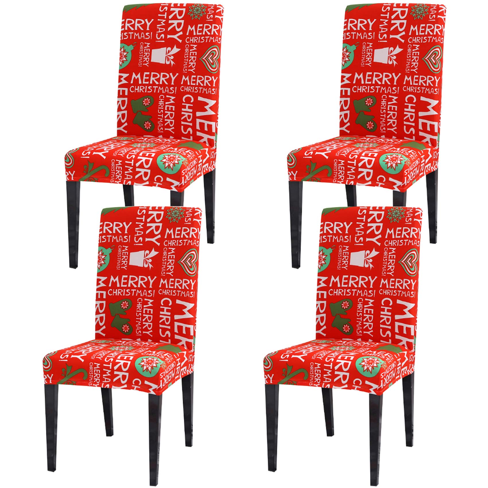 Ogrmar 4Pcs Stretch Removable Washable Dining Room Chair Protector Slipcovers Christmas Decoration/Home Decor Dining Room Seat C