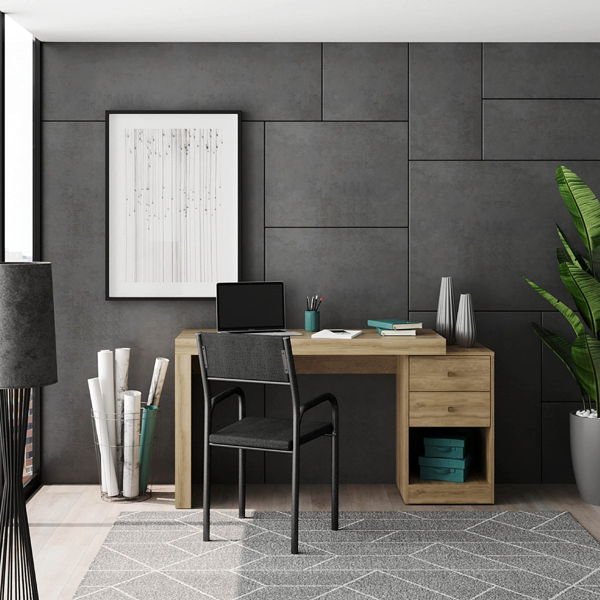 Techni Mobili Expandable Desk With Storage Drawers & Open Shelf - Expands From 47 Inch To 57 Inch - Pine Computer Desk With Printer Space - Modern Home Office Table With Drawers Blanco Collection