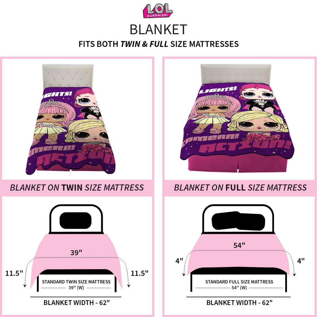 Franco Kids Bedding Super Soft Plush Micro Raschel Blanket, 62 In X 90 In, Lol Surprise