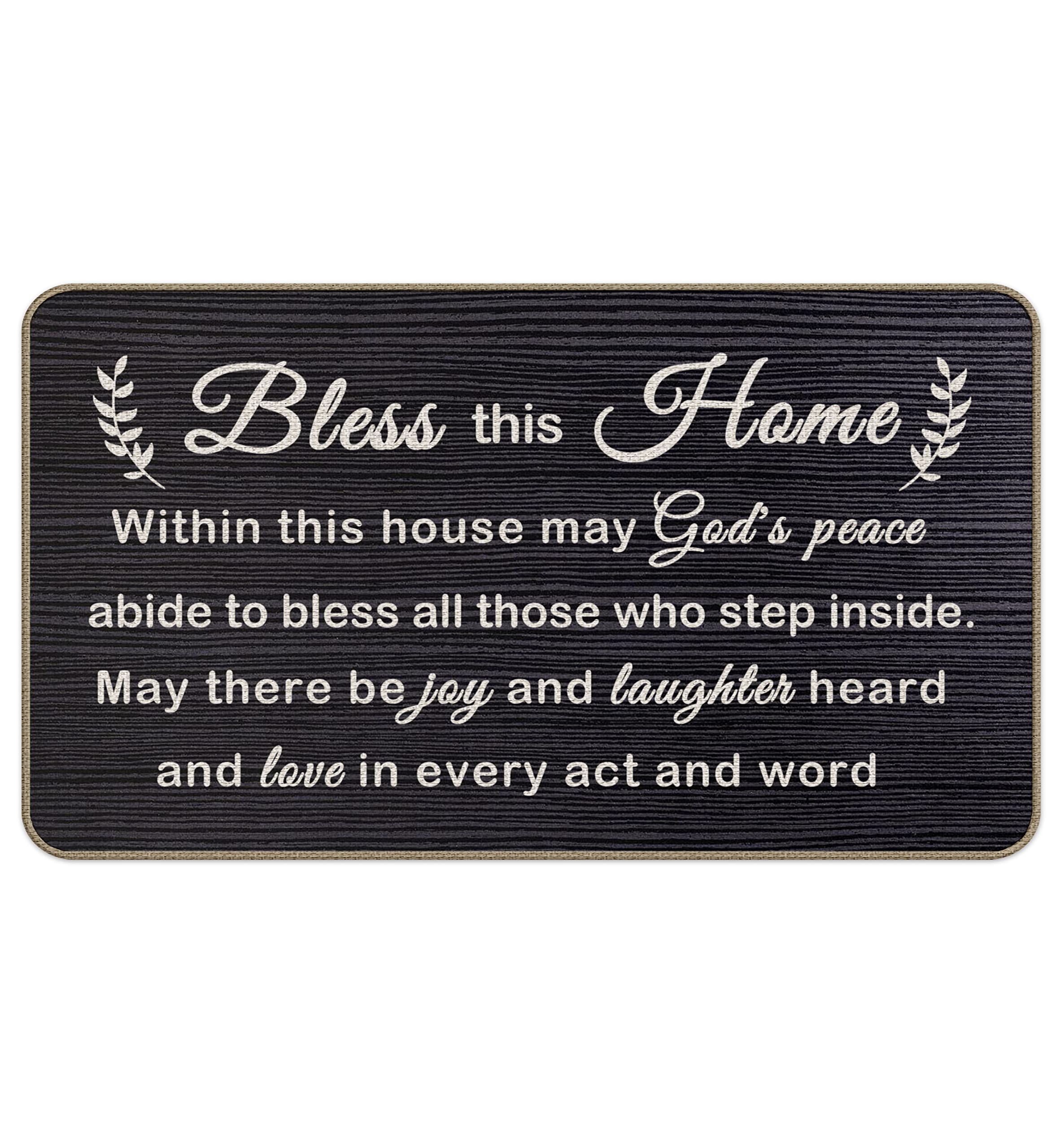 ZNGFON Bless This Home Decorative Indoor Outdoor Doormat,House Warming Gifts Front Door Mat 17x30 Inch Religious Decoration Welc