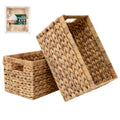 2Pack Handwoven Water Hyacinth Storage Baskets with Handles, Wicker Bins for Pantry Organization, Shelf or Closet Organizer, De
