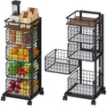 4Tier Kitchen Storage Cart, Rotating Fruit Vegetable Storage Cart, Rolling Kitchen Cart with Storage, Wire Basket Kitchen Organ