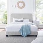 Modway Celine Channel Tufted Performance Velvet Full Platform Bed in Light Gray
