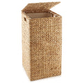 Casafield Laundry Hamper with Lid and Removable Liner Bag - Natural, Woven Water Hyacinth Square Laundry Basket Sorter for Cloth