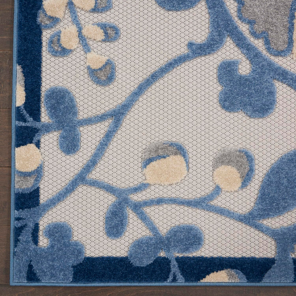 Nourison Aloha Indoor/Outdoor Blue/Grey 3' X 5' Area -Rug, Easy -Cleaning, Non Shedding, Bed Room, Living Room, Dining Room, Backyard, Deck, Patio (3X5)