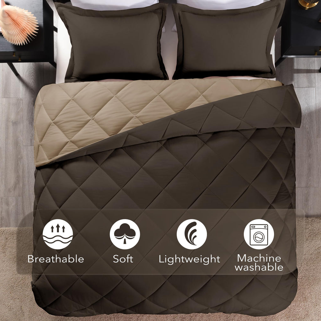 Downluxe Full Size Comforter Set - Brown And Tan Full Comforter - Soft Bedding Sets For All Seasons -3- Piece Comforter Set Full With 2 Reversible Pillow Shams