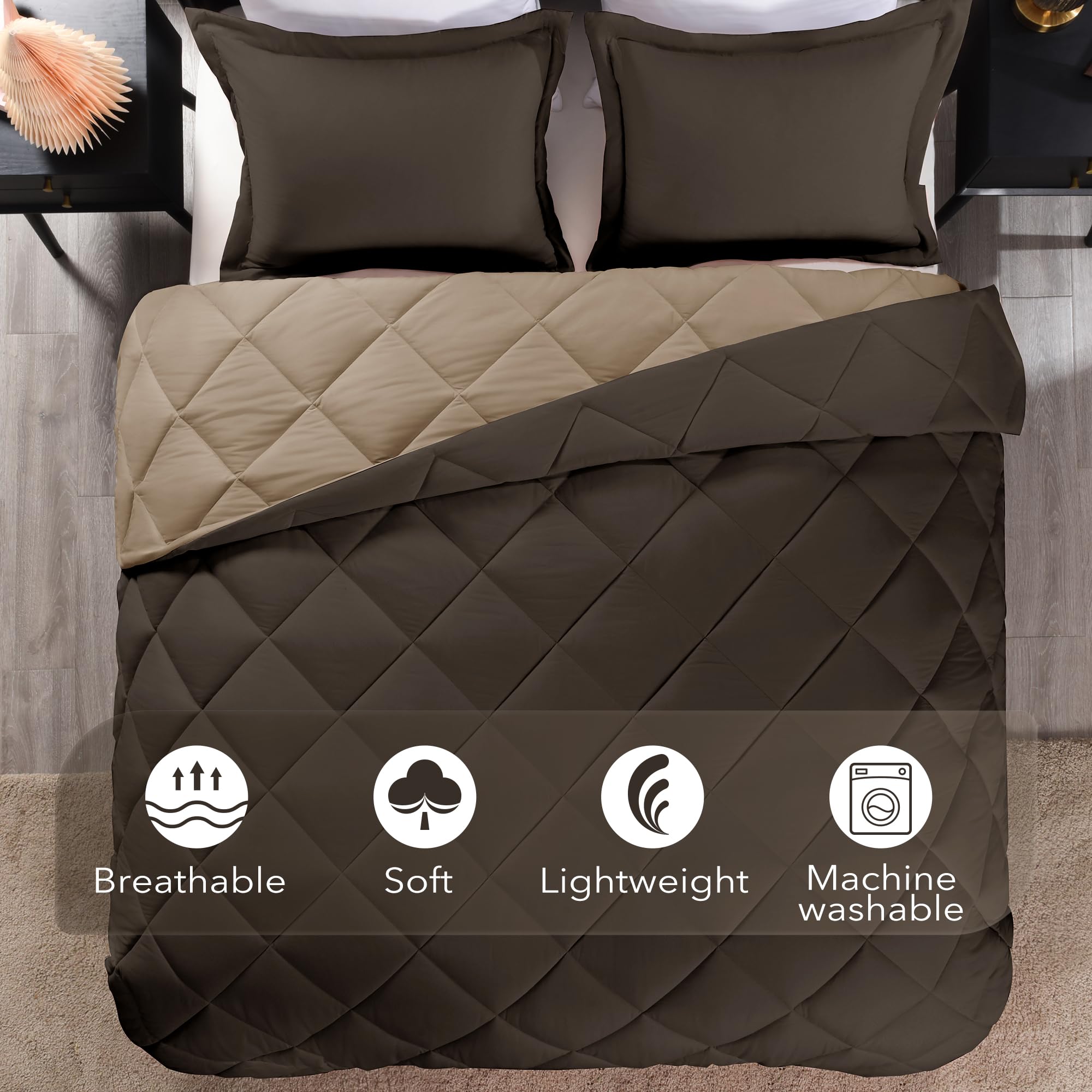 Downluxe Full Size Comforter Set - Brown And Tan Full Comforter - Soft Bedding Sets For All Seasons -3- Piece Comforter Set Full With 2 Reversible Pillow Shams
