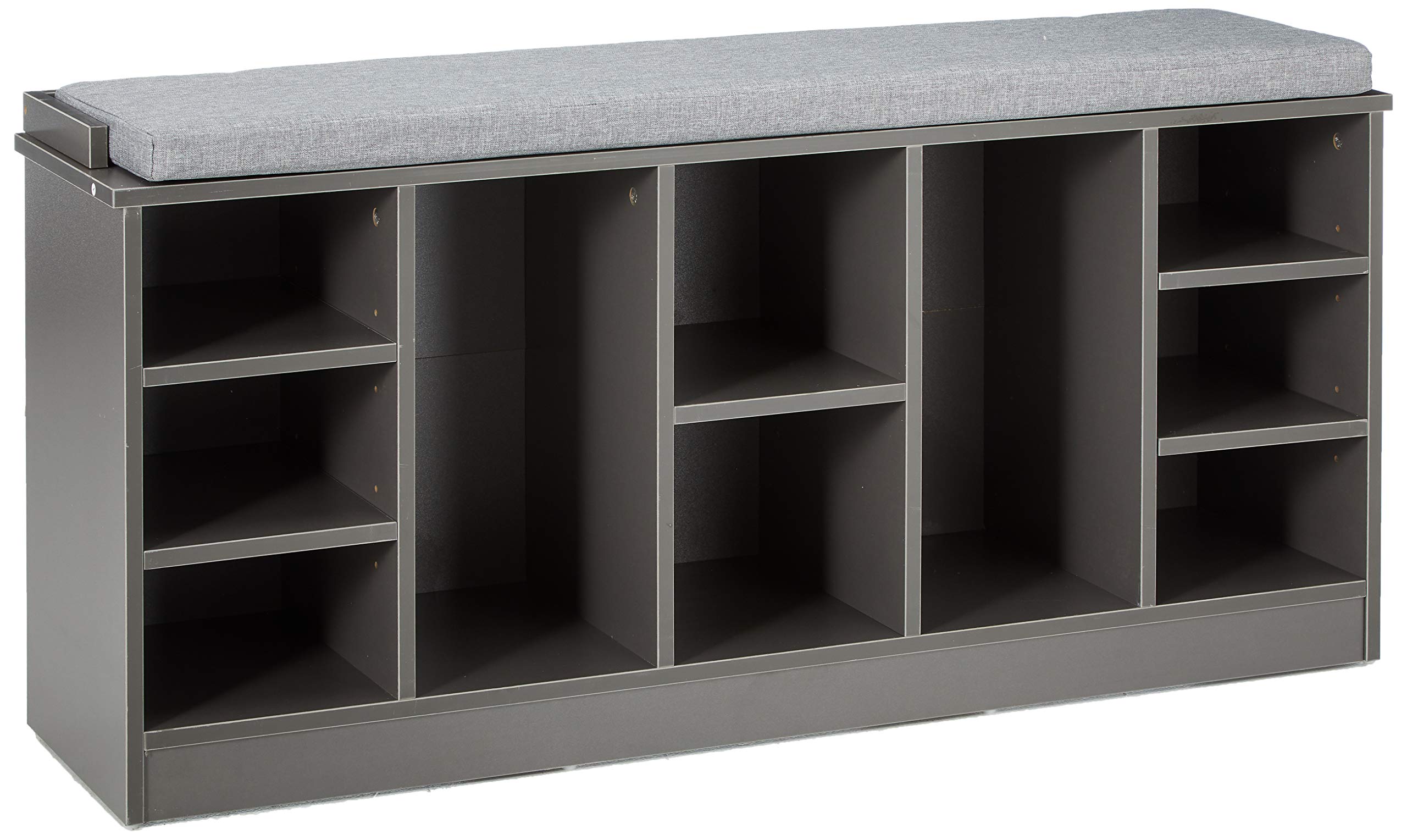 Basicwise QI003280LNEW Wooden Shoe Cubicle Storage Entryway Bench with Soft Cushion for Seating, Grey