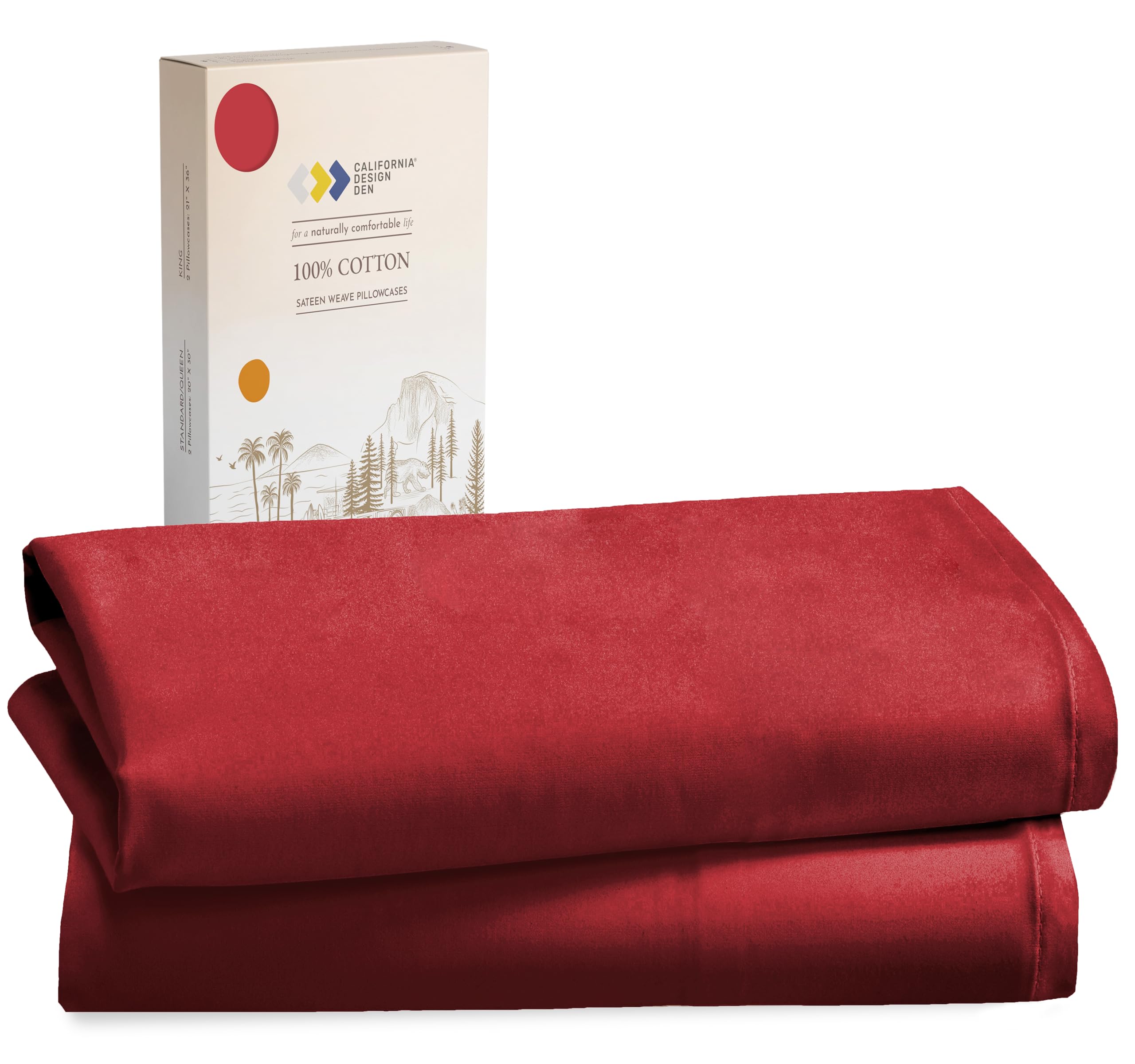 California Design Den King Size Pillowcases Set Of 2 - Soft 100% Cotton Pillowcases, Sateen Weave, Cooling Pillowcase Covers Fit