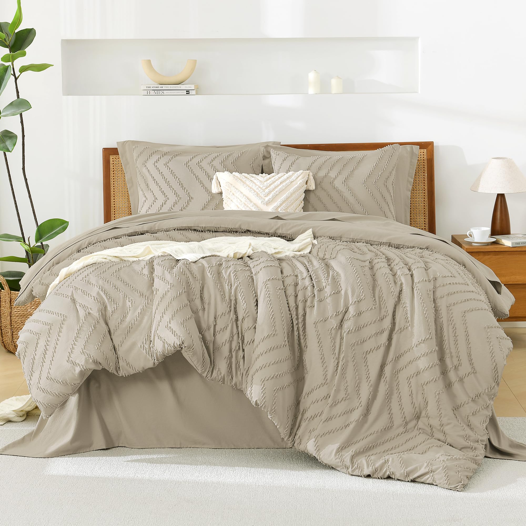Litanika Light Hazel King Size Comforter Set With Sheets - 7 Pieces Bed In A Bag King Boho Tufted Complete Beddding Sets With Co