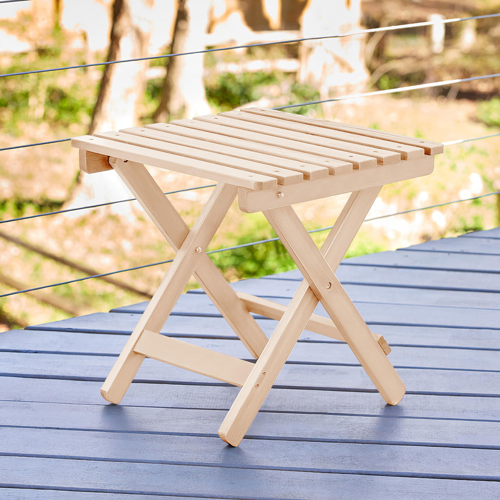 Shine Company Square Wooden Folding Solid Wood Side Table, Outdoor Adirondack Small Patio Table, Natural