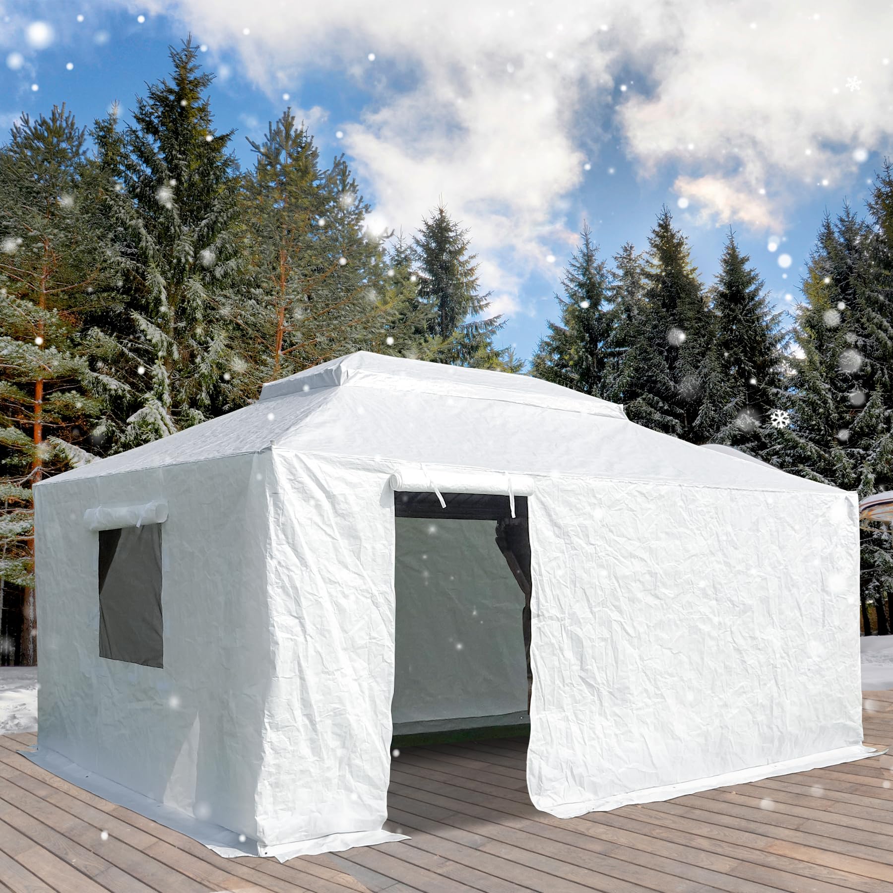 Domi 12' X 16' Universal Winter Gazebo Cover For Hardtop Gazebos,Outdoor Waterproof Enclosed Cover With Sidewalls And Mesh Windo
