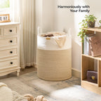 Nunsino 95L Laundry Hamper Basket,Baby Nursery Woven Storage Basket For Toys Bin,Pillows,Blankets,Clothes,Brown&White