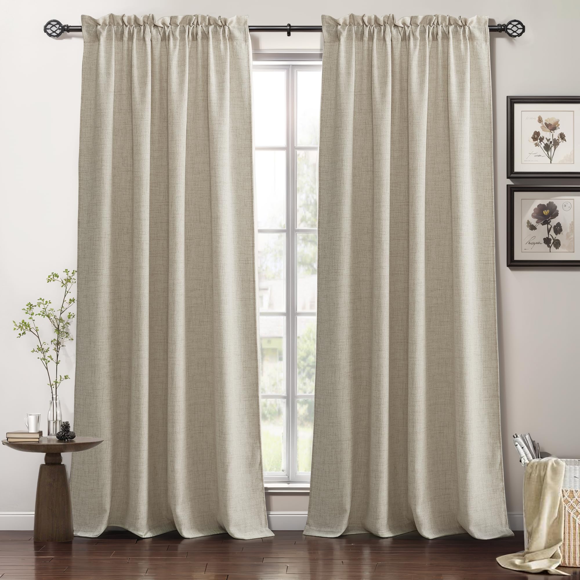 Ryb Home Natural Beige Linen Sheer Curtains 84 Inches Long For Bedroom And Living Room, Weave Textured/Rod Pocket, Light Filtering Sheer Curtains And Drapes, W 52 X L 84 Inches, 2 Panels Set