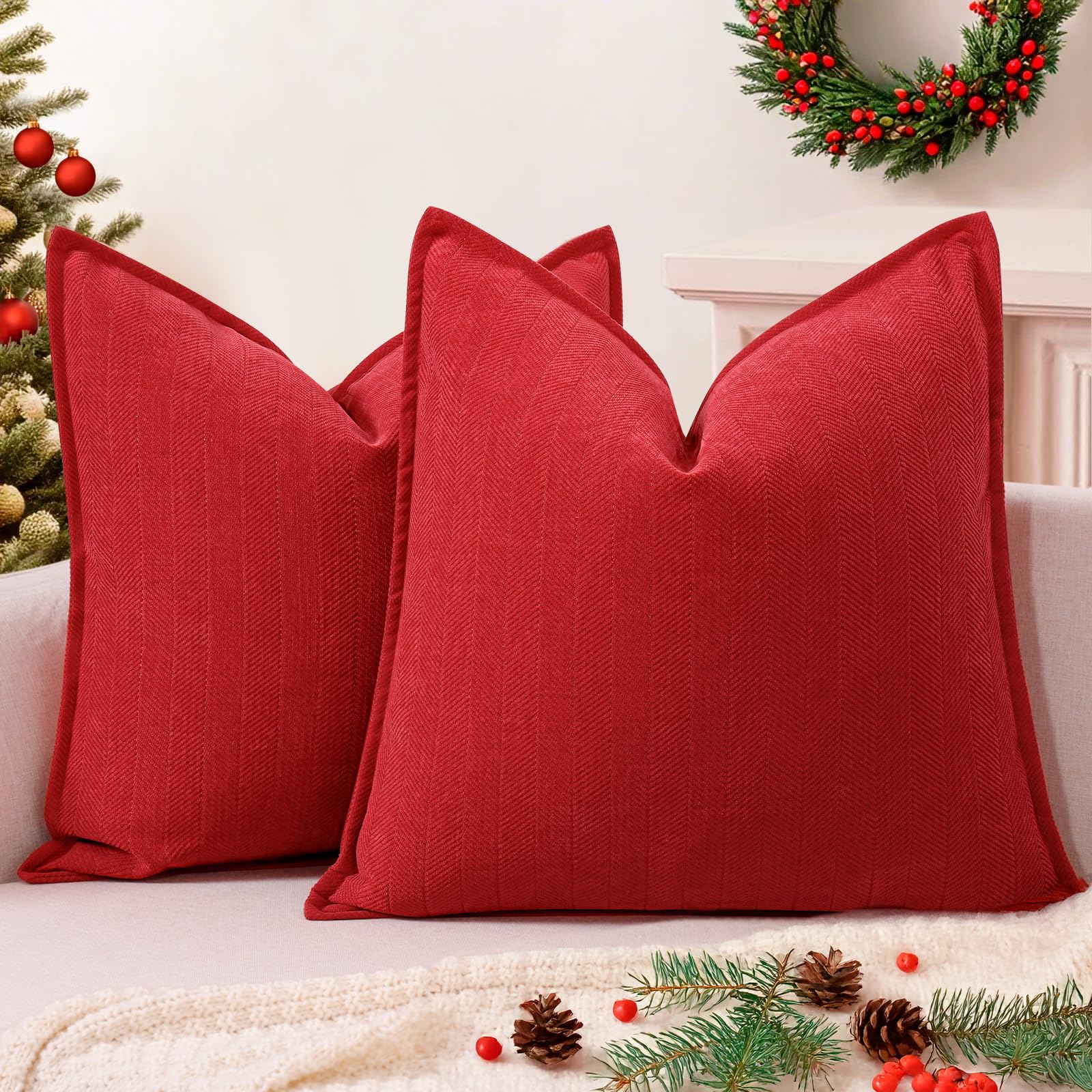 Zwjd Christmas Pillow Covers 24X24 Set Of 2 Chenille Red Pillow Covers With Elegant Design Soft And Luxurious Decorative Throw P