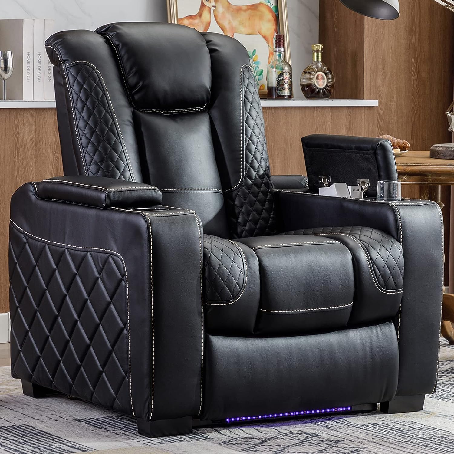 CANMOV Electric Power Recliner Chair with Ambient Lighting, Faux Leather Dual Motor Power Home Theater Seating with Adjustable H