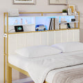 Hzuaneri Headboard with 3-Tier Storage Shelves, Upholstered Head Board with 2 Outlets, USB Ports & LED Light, Soft Backrest for 