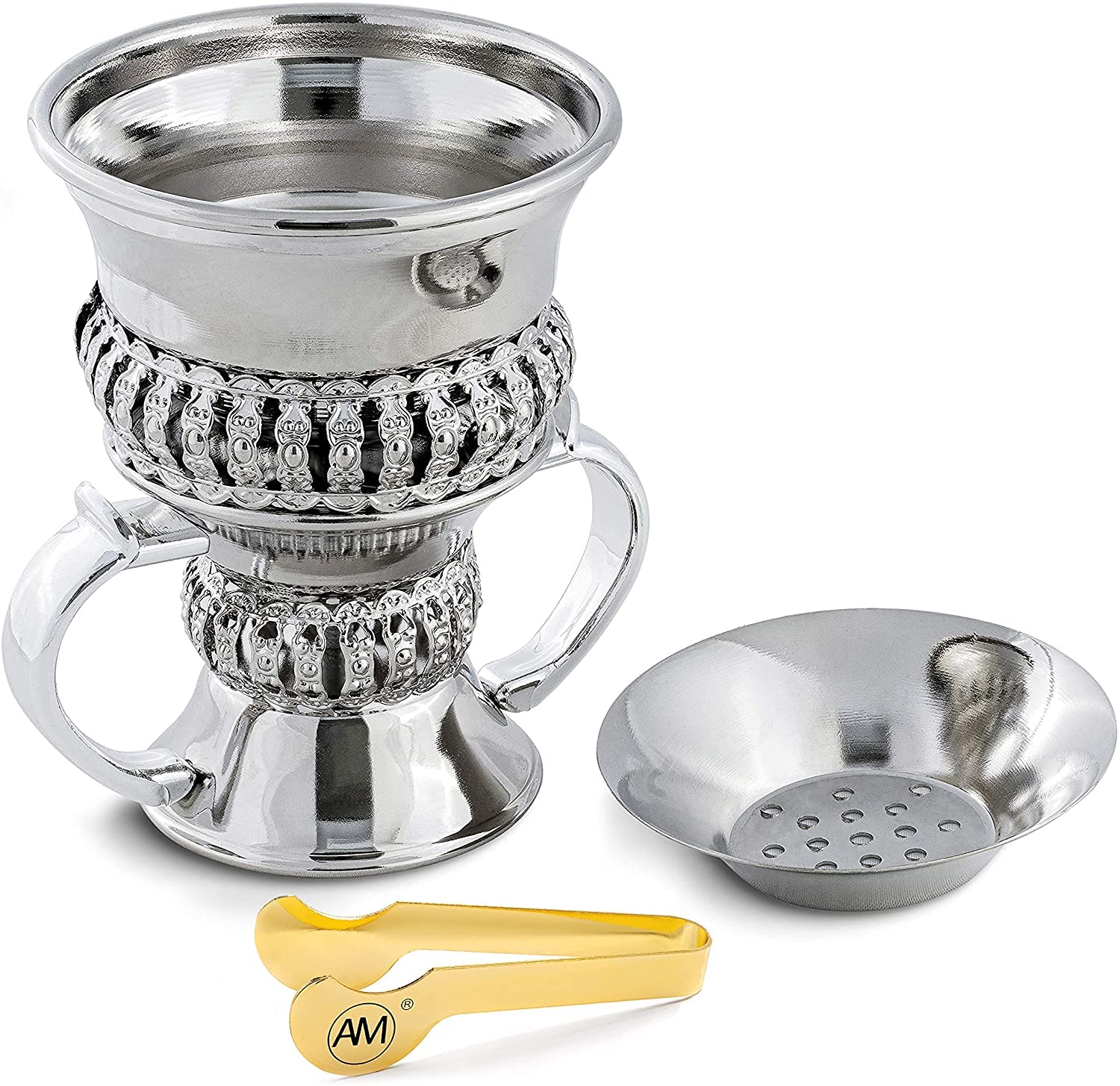 AM Bakhoor Incense Resin Burner - Complete Bukhoor Kit with Oud Myrrh Censer, Ash Catcher & Tong | Ideal for Yoga & Aromatherapy