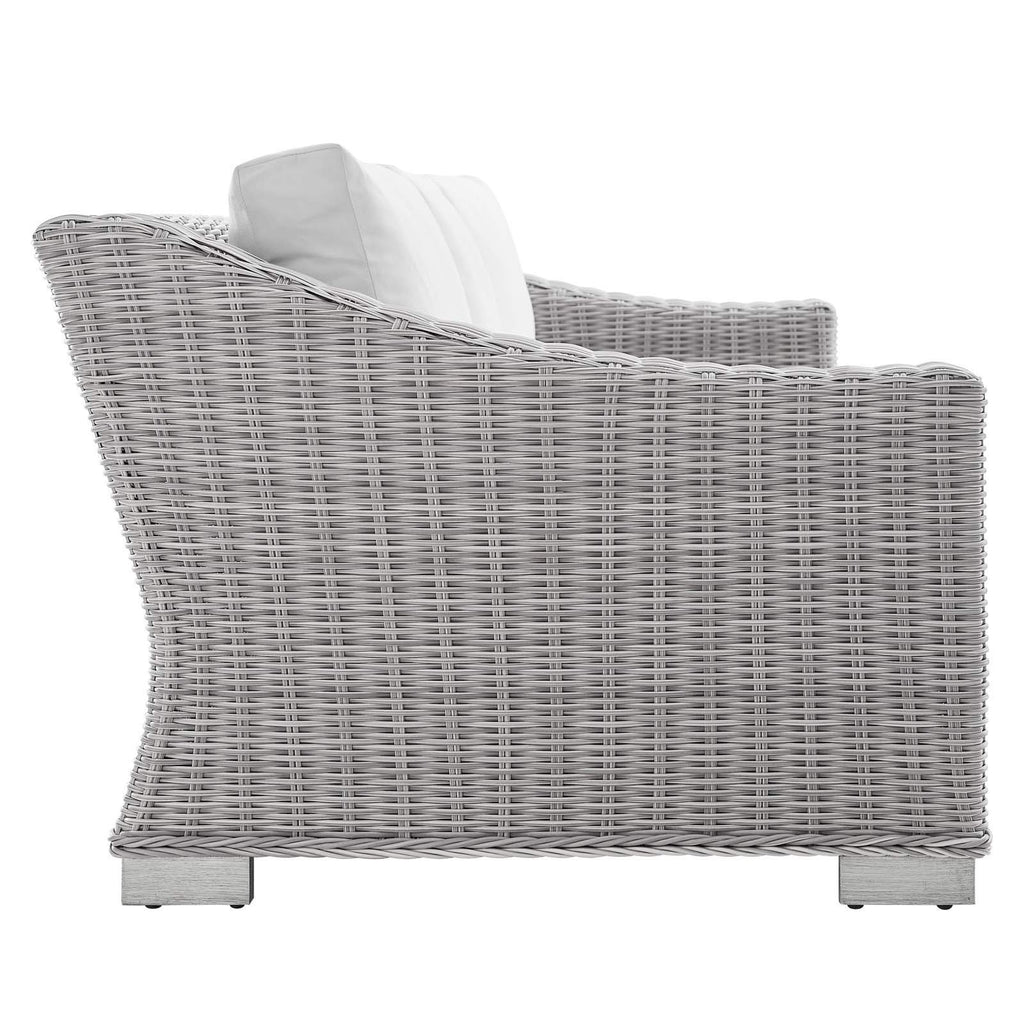 Modway Conway Sunbrella Outdoor Patio Wicker Rattan, Sofa, Light Gray White